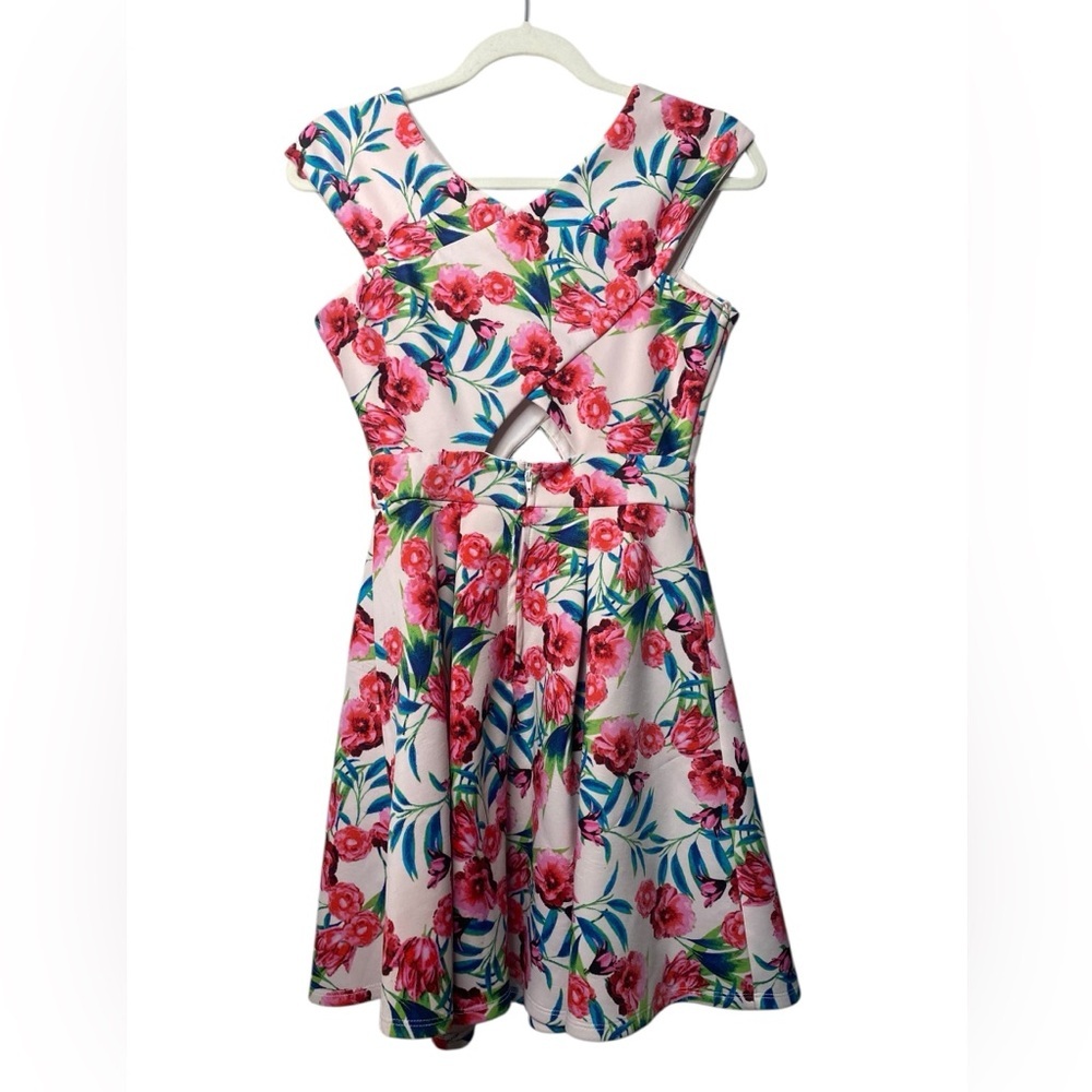 City Triangles Floral Fit & Flare Dress (Size 3) – Pink & White with Cutout Back